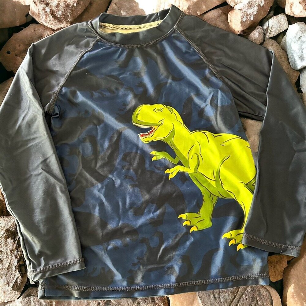 Sunshine Swing Unisex Rash Guard Long Sleeve Dinosaur Blue Camo Green Size 10